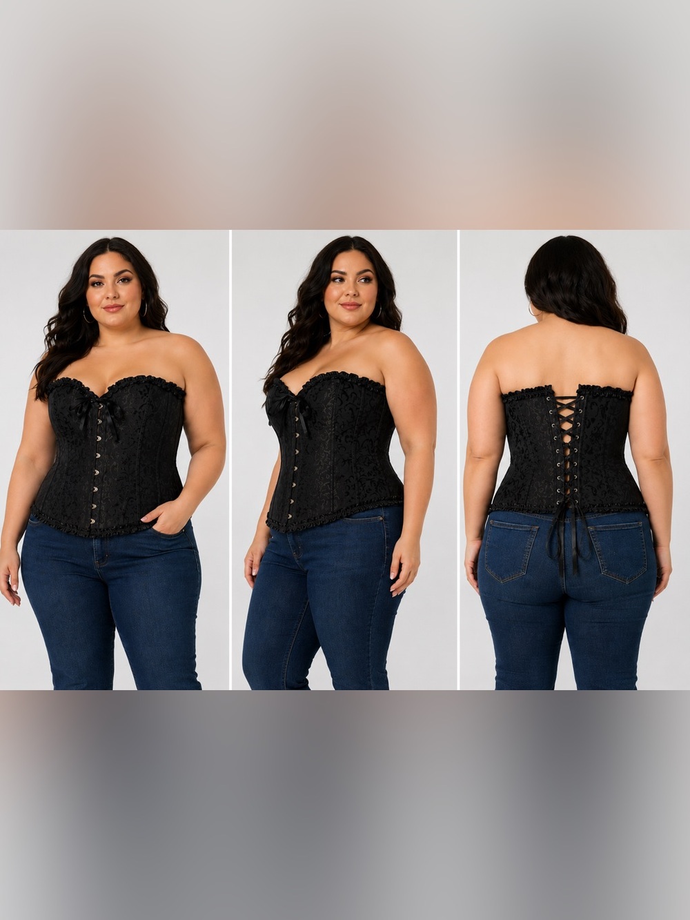 Black Brocade Corset Bustier Top Plus Size Gothic Lace Up